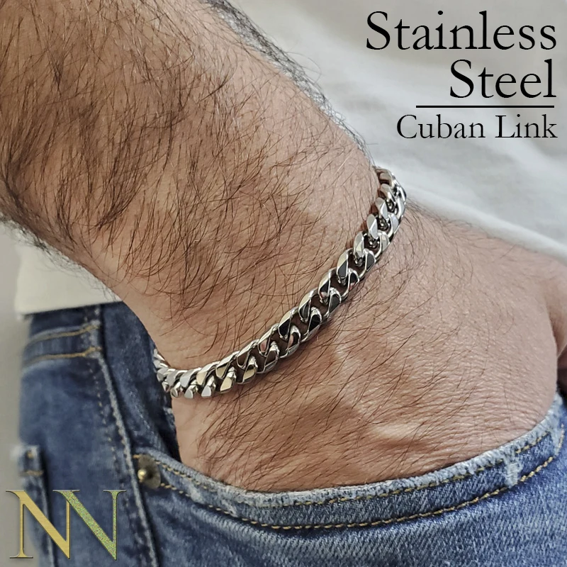 Bracciale Cubano Donna In Acciaio Inossidabile – Catena A Maglie, Color Argento, Regolabile, Impermeabile