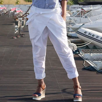 

LASPERAL 2020 Fashion Pencil Pants Women Trousers Casual Elastic Waist Casual Pantalon Belted Plus Size Solid Lace Up 5XL