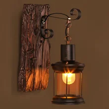 

Outdoor Antique LED Loft Wall Lamp Wood Glass Restaurant Cafe Bar Sconces Vintage Industrial Retro Wall Mounted Lighting Fixture