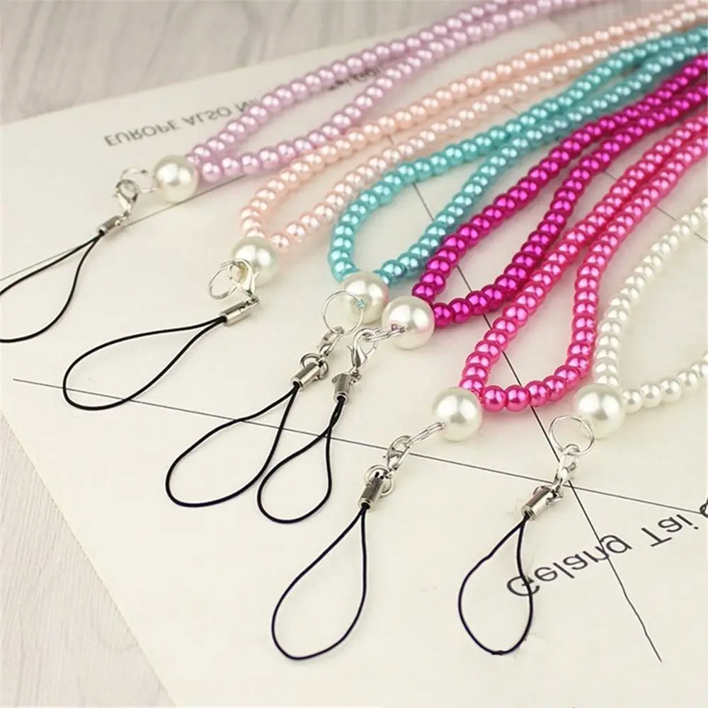 

1PC Artificial Pearls Phone Neck Lanyard for Keys Cell Phone Mobile Belt Hang Rope Key ID PASS Card Straps Key Chain Fashion