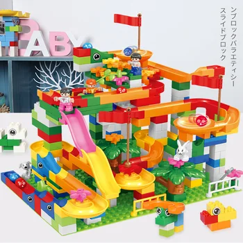 DIY Marble Race Run Block Big Size Compatible Duploed Building Blocks Plastic Funnel Slide Assembly Bricks Toys For Children funlock duplo marble run plastic slide 43p blocks crystal snowice building toys for children