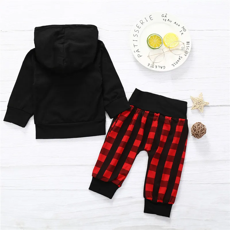 4pcs Autumn Children Baby Boy Cotton Red Black Plaid Cool Little Man Clothing Set Infantial Long Pants Baby Spring Clothes Set