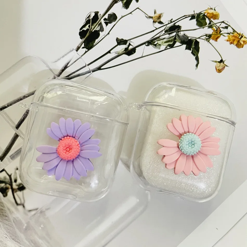 Чехол для AirPods 2 милый прозрачный жесткий чехол с фиолетовыми цветами Air pods
