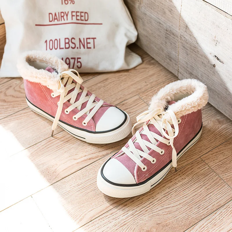 2020 Winter Shoes Women Fashion Platform Sneakers Trending Female Solid Color Short Plush Black Pink High Top | Обувь
