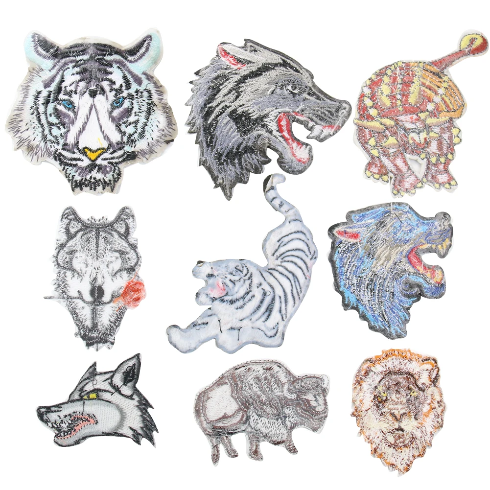Waldtier Stickerei Aufkleber Nähen Stoff DIY Tiger Kuh Wolf Patch Applikationen Emblem bestickte Abzeichen – Detail 3