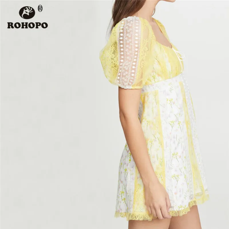 ROHOPO, Двухслойное, женское, с вышивкой, шикарное, милое платье, сетчатый слой, с принтом, подкладка, кружево, пэчворк, опрятный, для девушек, вечерние, Vestido#7354