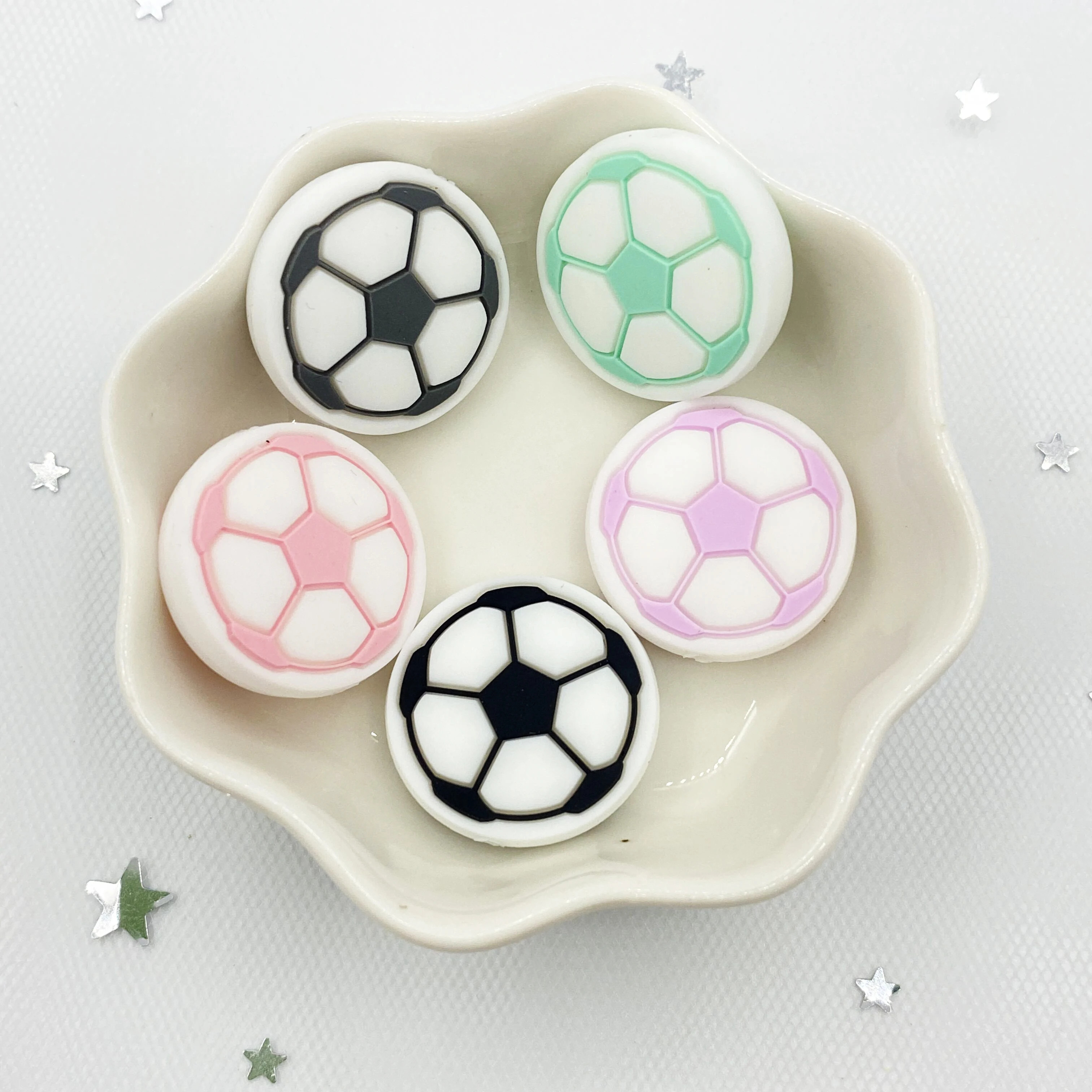 BPA 프리 DIY 미니 축구 비즈, 원형 실리콘 비즈, 쥬얼리 만들기,  장난감 액세서리, 소년 선물 장난감, 10 개