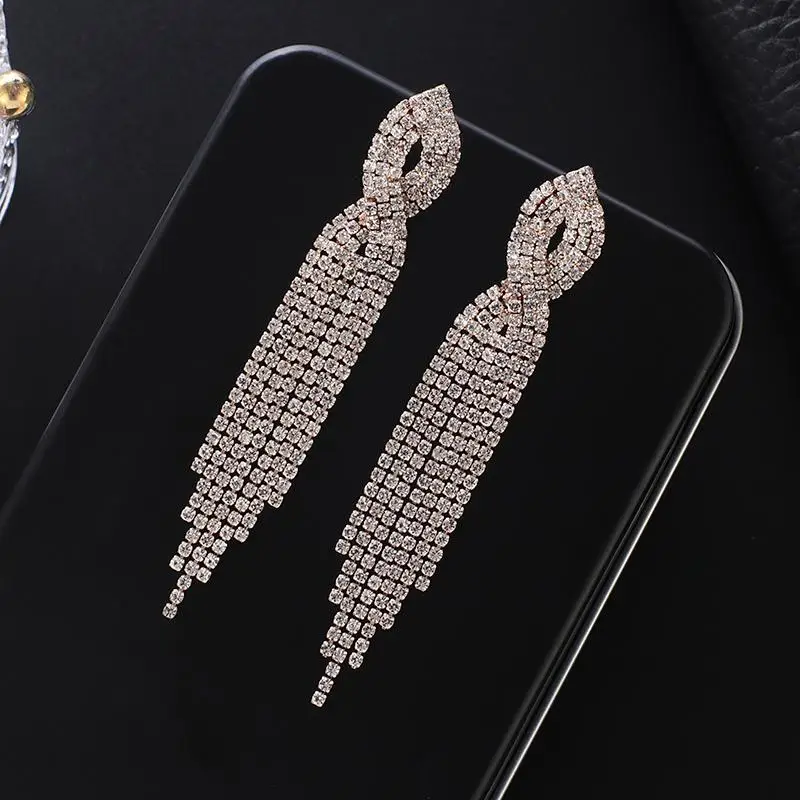 YFJEWE Fashion Jewelry Personality Temperament Crystal cross Tassel Earrings Bridal Earrings Women Long gift