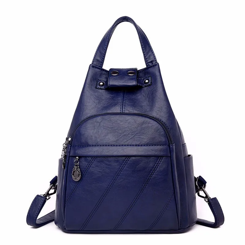 Женские Кожаные Рюкзаки Mochilas женский рюкзак школьные рюкзаки для девочек Женский рюкзак однотонный большой емкости для путешествий - Цвет: dark blue