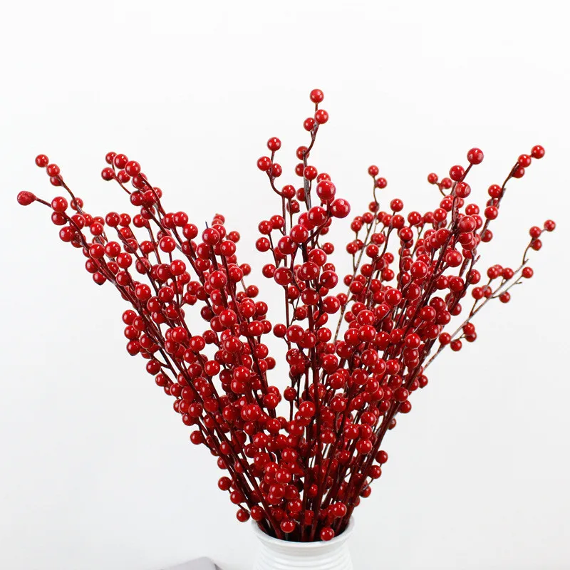 Искусственные ягоды ветки пластиковые поддельные цветы лист декоративные ягоды DIY красные ягоды растение для украшения нового года Рождества