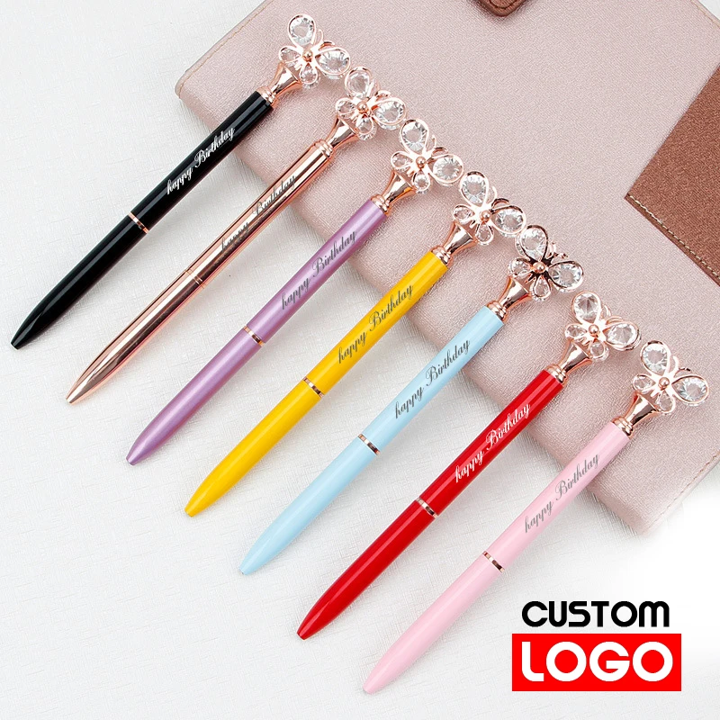 

1PCS Creative Diamond Butterfly Pen Metal Ballpoint Pen Custom Advertising Ball Pen School&office Supplies Custom Logo