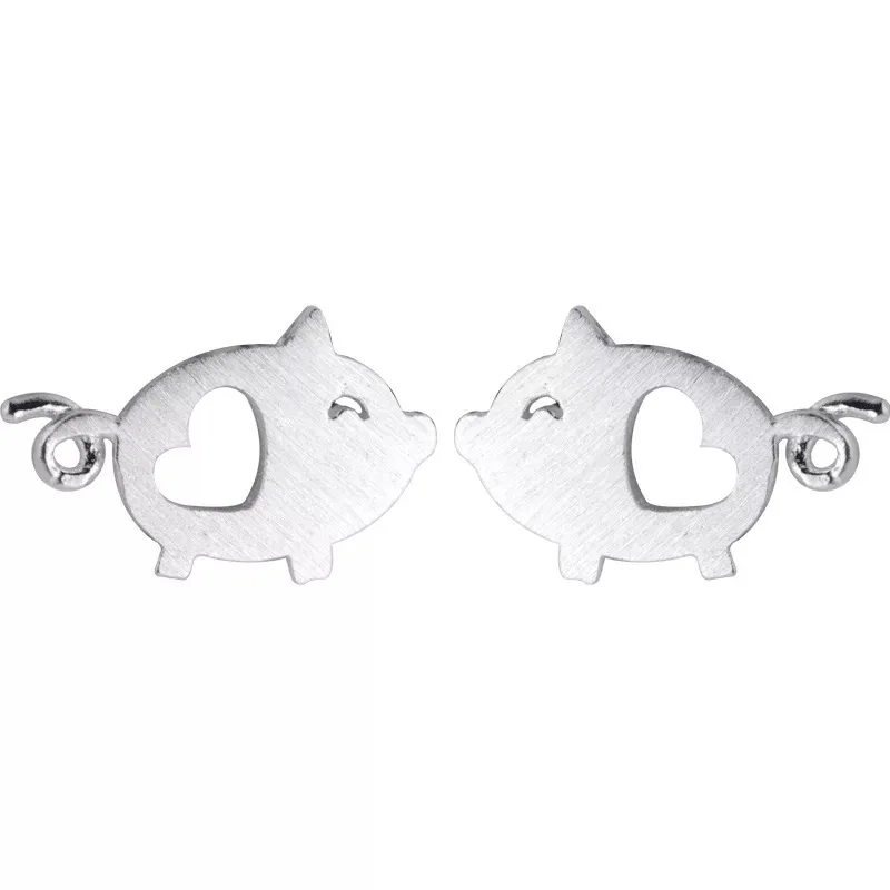 

Prevent Allergy Cute Animal Pig Stud Earrings for Women Kid Heart Lucky Piggy 925 Sterling Silver Earring Hand-painted Wholesale