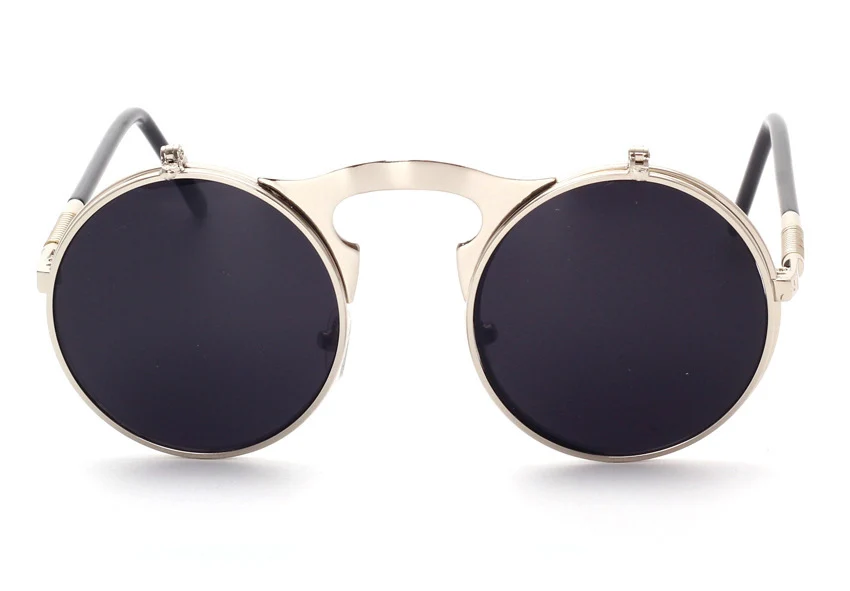 Ретро стимпанк круг флип-ап солнцезащитные очки винтажные Круглые Женские Мужская в стиле "панк" металлическая оправа для очков черные солнцезащитные очки мужские UV400 - Цвет линз: C7 Silver Black