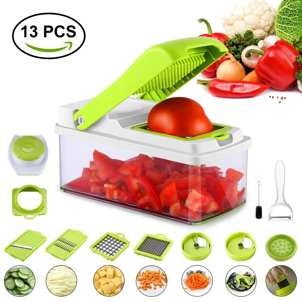 

Dropshipping 13 in 1 Kitchen Slicer & Chopper Vegetable Slicer Cutter Stainless Steel Removable Vegetable Food Slicer Peeler