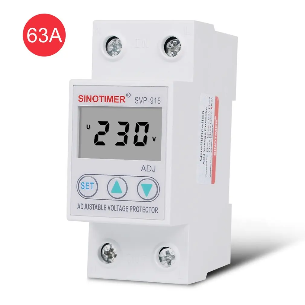 SINOTIMER SVP-915 Напряжение протектор 230V 40A/63A Регулируемый автоматическое восстановление под/над релейный выключатель защитное устройство с ЖК-дисплей