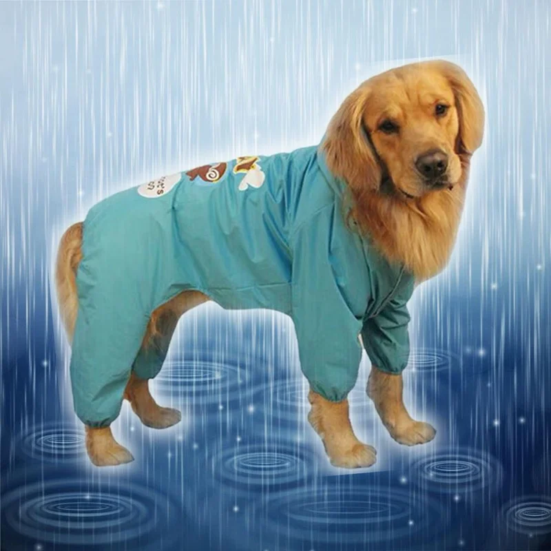 Four Legs Hooded Big Dog Raincoat Waterproof Clothes for Golden Labrador Spaniel Small Medium | Дом и сад