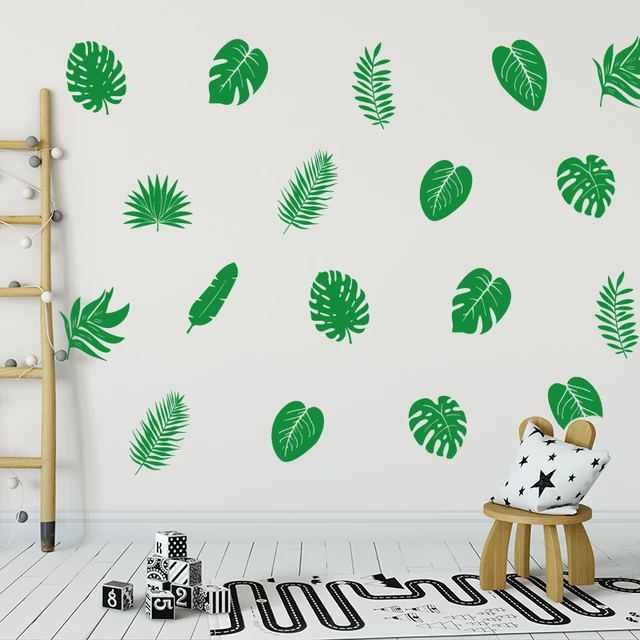 Jungle Green Watercolor Monstera Tropical Jungle Leaves Vinyl Wall