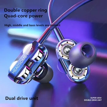 

New 3.5mm AUX in-ear wired headset with microphone music HiFi quad-core dual-action coil wire-controlled gaming headset