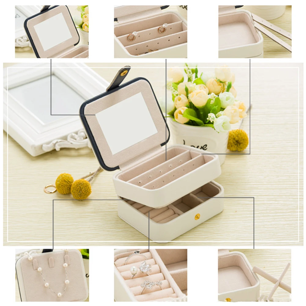 Organizer Travel Multilayer Casket Earring Ring Storage Box Accessories Gift Bag Portable Leather Small Jewelry Case