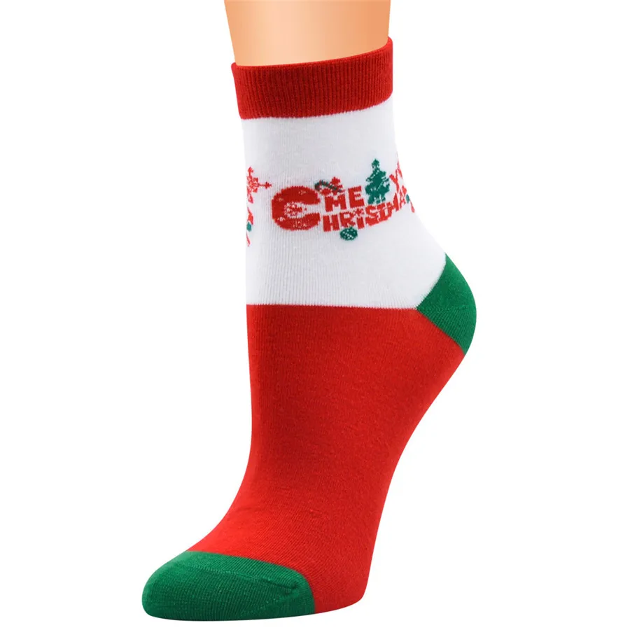 Новогодний подарок, рождественские носки, женские хлопковые носки, Kawaii Calcetines Femme, милые забавные зимние носки для девочек, Санта-Клаус, лось, снег - Цвет: 17