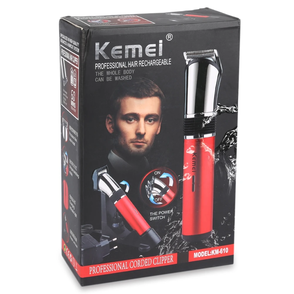 KEMEI моющийся электрический триммер для волос профессиональная перезаряжаемая машинка для стрижки волос Беспроводная Машинка для стрижки волос для мужчин бритва с низким уровнем шума - Цвет: With Box