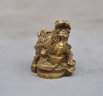 

Chinese brass Feng Shui auspicious wealth coin Yuanbao Dragon Turtle statue