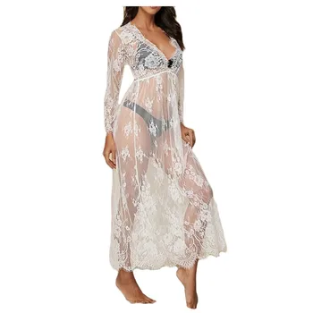 

JAYCOSIN Delicate Women Floral Sexy Lace Eyelash Floral Lace Sheer Long Dress Lingerie Swimsuit Blouse Comfortable Nightdress