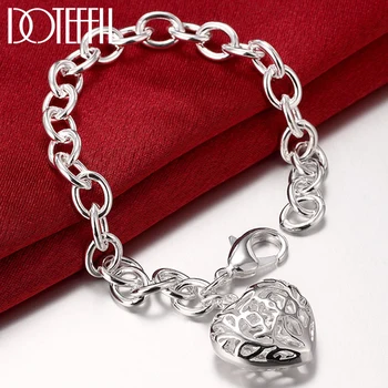 

DOTEFFIL 925 Sterling Silver Hollow Heart Pendant Bracelet For Woman Wedding Engagement Fashion Party Jewelry Charm
