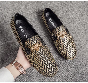 

2020 Summer leather Shoes Men Sequin Men Shoes Men's Moccasins Loafers Breathable Platform Gold Silver Casual Zapatillas Hombre