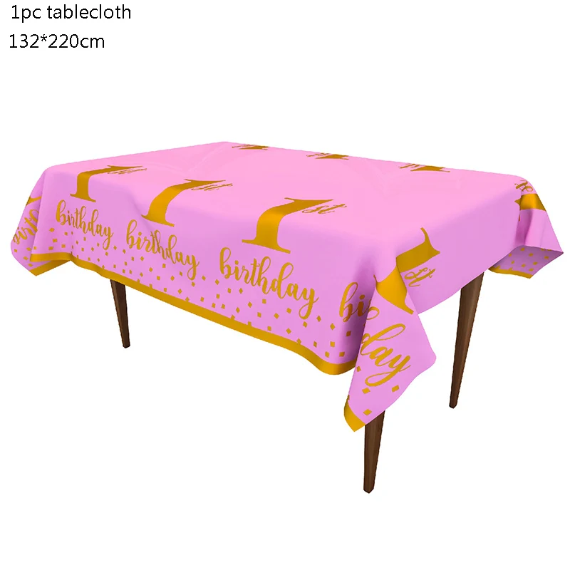 1-й первый день рождения принадлежности синий розовый одноразовая скатерть бумажные тарелки салфетки чашки набор один год День рождения украшения