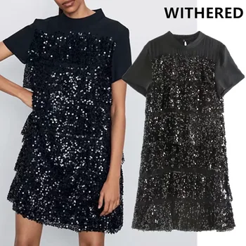 

Withered england Fake two pieces sexy sequines mini dress women vestidos de fiesta de noche vestidos Christmas party dress women