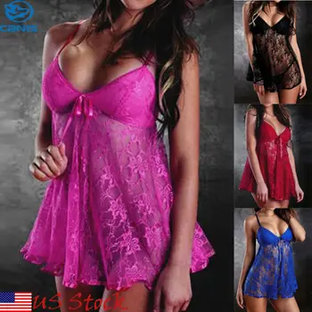 

Women Sexy Lingerie Plus Size Lace G-string Dress Babydoll Sleepwear Nightwear
