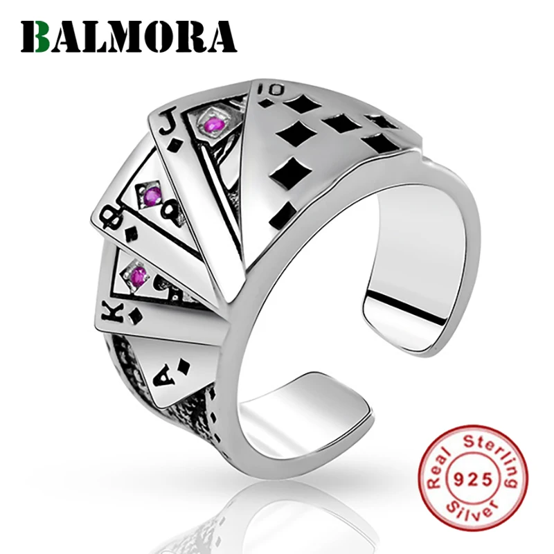 BALMORA 925 пробы серебряные игральные карты Открытый штабелирование кольца для мужчин и женщин забавные крутые State мужчин t ювелирные изделия Anillos 9,3 г