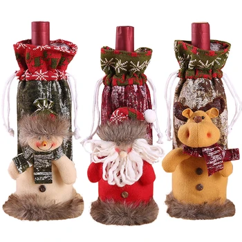 

Cute Knitted Fabric Imitation Leather Doll Wine Bottle Set/Christmas Home Decorations/Christmas Wine Bottle Set/Christmas Gifts
