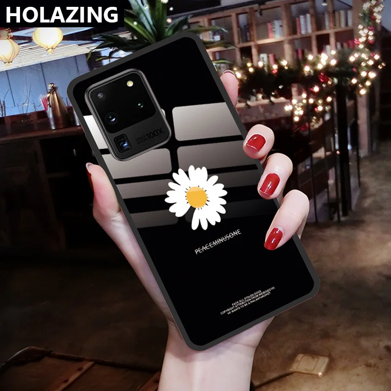 Case For Samsung S20 Plus Ultra S10 Lite S10E S9 S8 Note9 Note8 Daisy Pattern Tempered Glass Soft TPU Back Cover Phone Cases Case For Samsung S20 Plus Ultra S10 Lite S10E S9 S8 Note9 Note8 Daisy Pattern Tempered Glass Soft TPU Back Cover Phone Cases