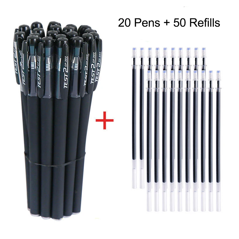 20pcs Gel Pens Set 50 Pcs Refills 0.5mm Nib Black Ink Pens for Writing Stationery for School 2021 Black Gel Pen Gift water drawing cloth with a shaft of water to write cloth show ink million writing four treasures suit brush pen calligraphy 2021