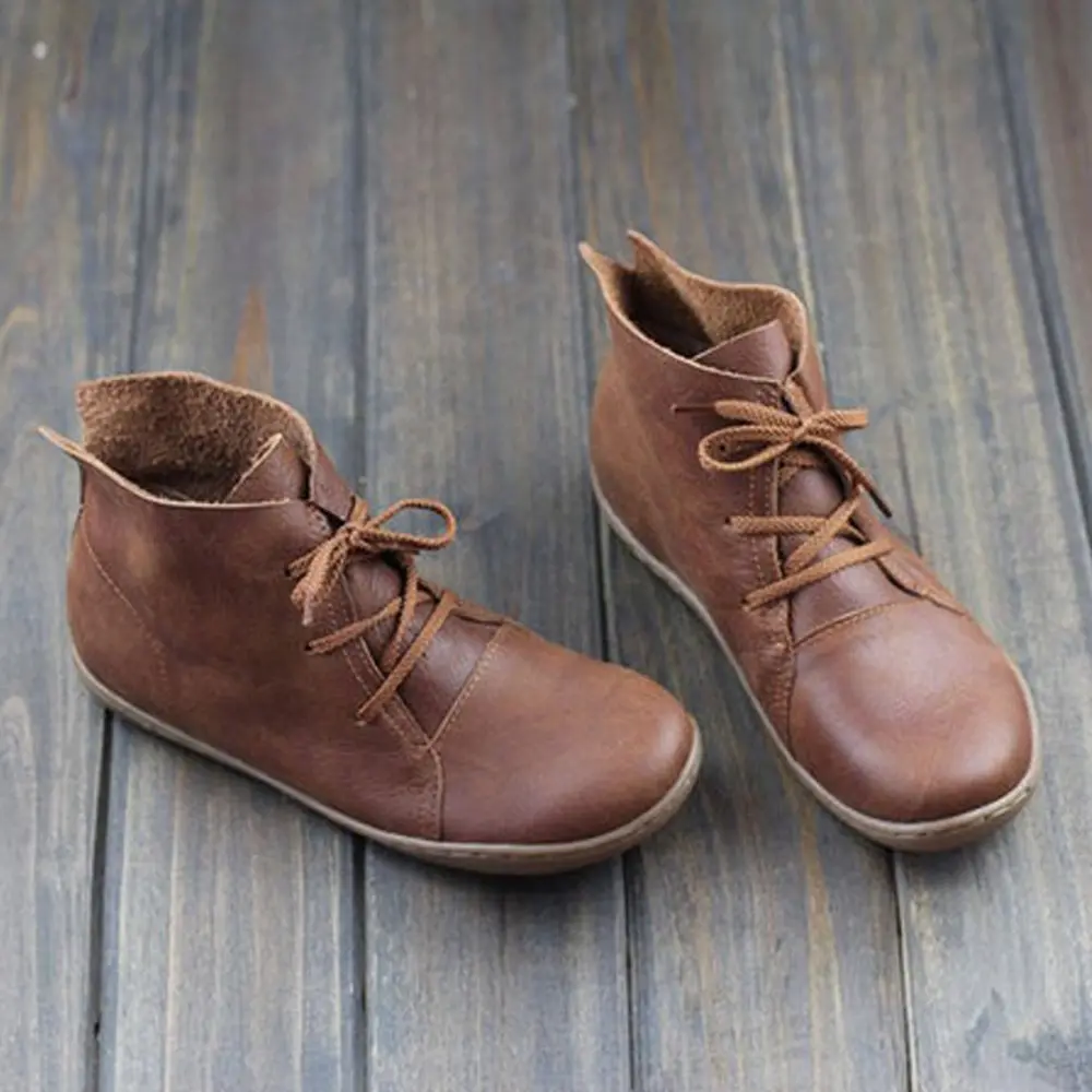 

2019 Retro Boots Women Genuine Leather Shoes For Winter Boots Shoes Woman Casual Spring Genuine Leather Botas Mujer Female Ankle