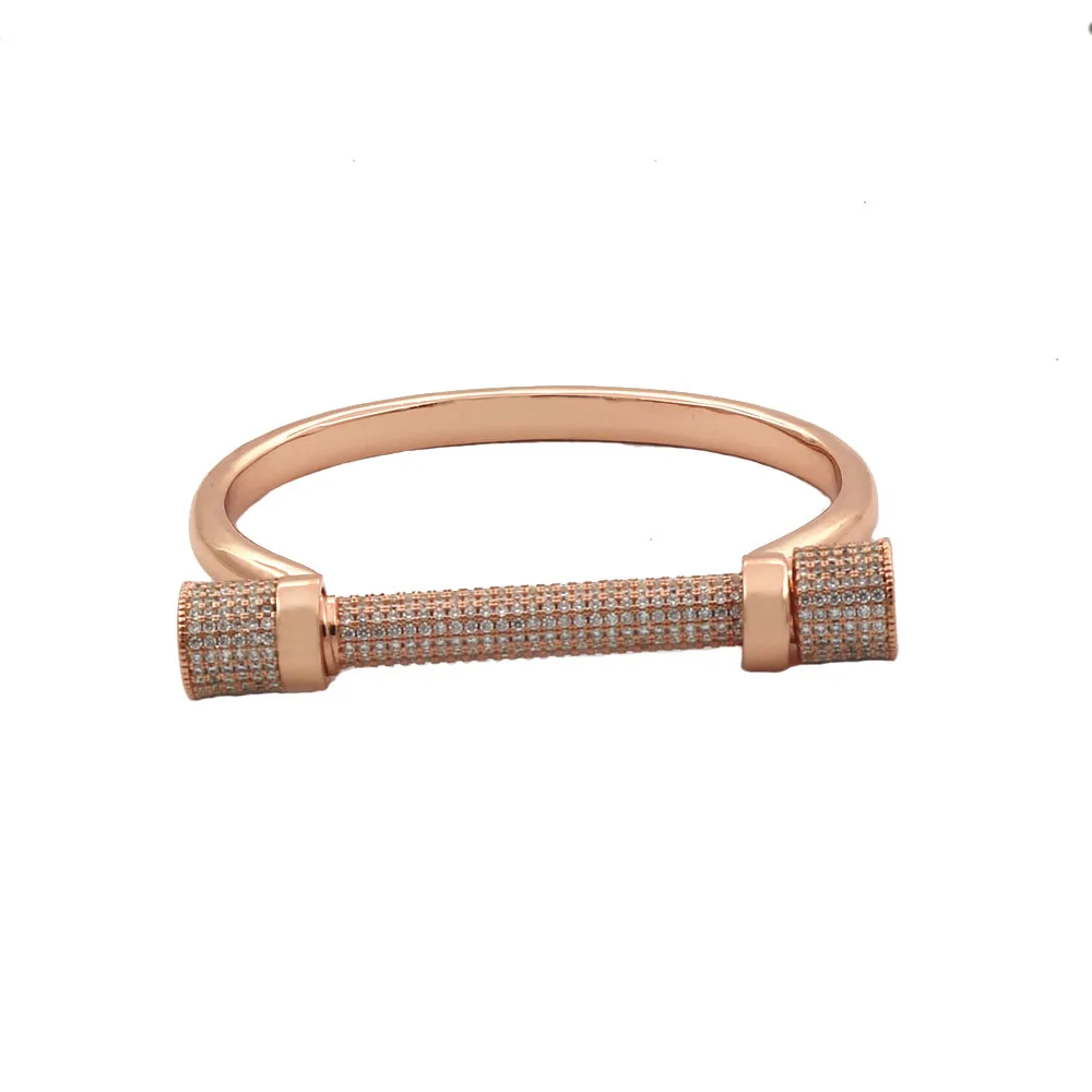 WholesaleBlingJewelryPinkGoldColorBlackPaveZirconScrewClasp