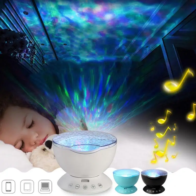 Relaxing Ocean Wave Music LED Night Light Projector Remote Lamp Baby Sleep Gift Starlight Star Rotating Table Lamp