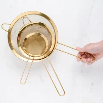 

Stainless Steel Fine Mesh Oil Strainer Golden Flour Sifter Sieve Colanders Flour Coffee Mesh Filter Baking Tools Kitchen Bakware
