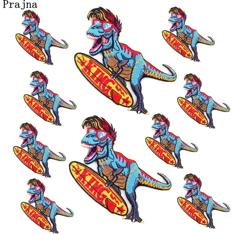 

Prajna 10PCS Wholesale Punk Dinosaur Embroidery Patch Iron On Patches For Clothing Stickers Animal Badges Patches On Clothes