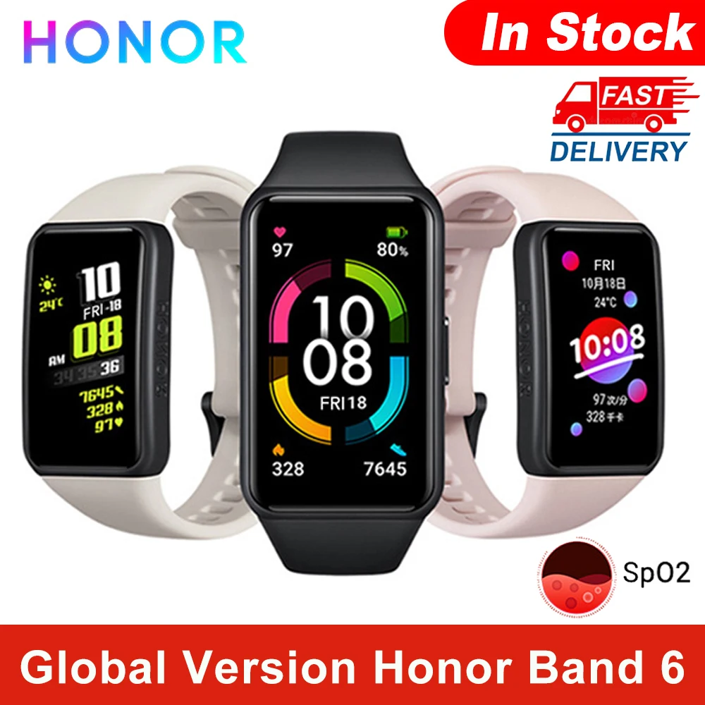 Global Version Honor Band 6 Smart Bracelet AMOLED Swimming Waterproof Bluetooth Fitness Sleep Heart Rate Monitor Music Calling |