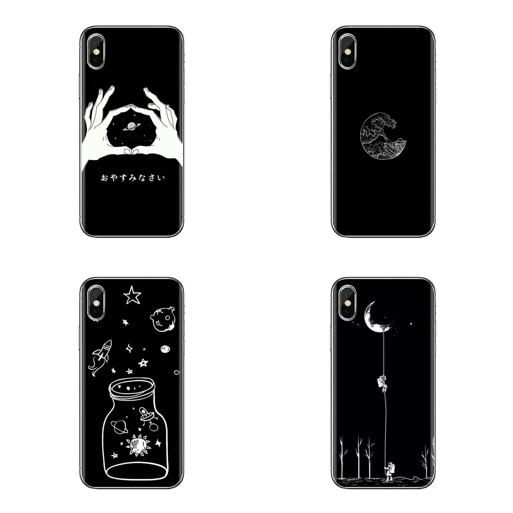 black white moon stars space Soft Transparent Cases Covers For Huawei Mate Honor 4C 5C 5X 6X 7 7A 7C 8 9 10 8C 8X 20 Lite Pro |