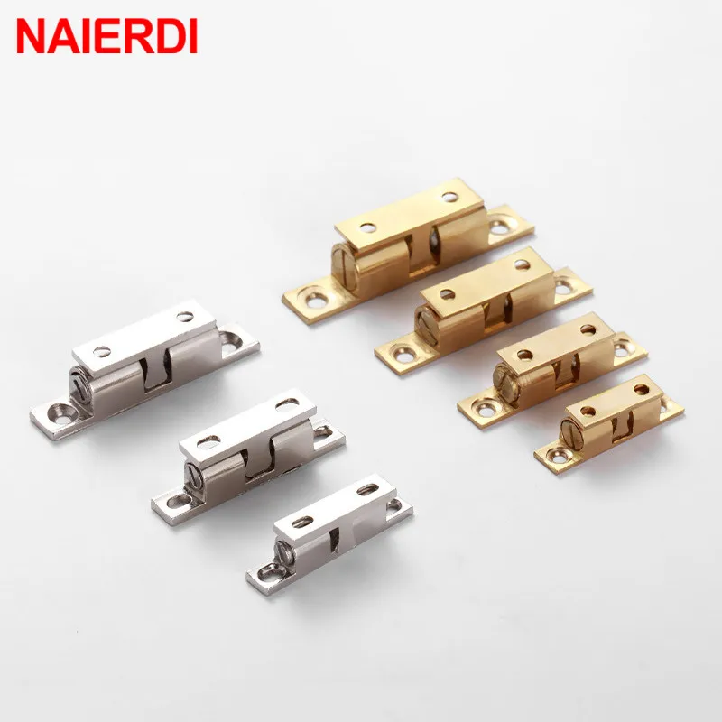 NAIERDI 2PCS Pure Copper Cabinet Catches Adjustable Double Ball Cabinet Closet Latch Clip Door Catches Furniture Fittings