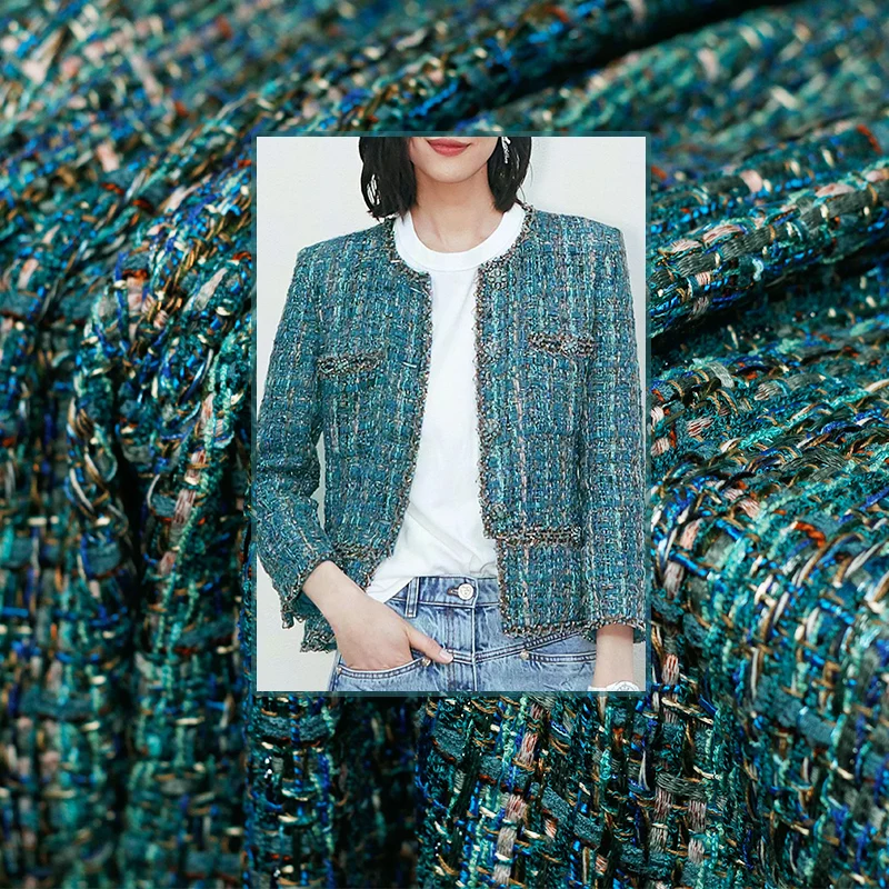 Pearlsilk Франция темно зеленая твидовая ткань осенняя куртка платье костюмы для