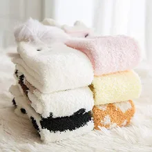 LNCDIS, женские носки, хлопковые, зимние, Харадзюку, женские, модные, милые, животные, коралловые, уплотненные, пушистые, средние, теплые, носки-тапочки, набор