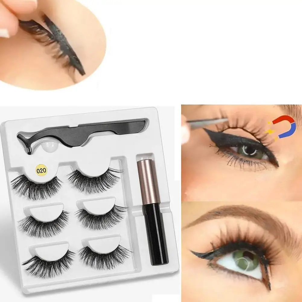 

3Pcs 3D Magnetic False Eyelash Liquid Eyeliner Tweezer Set Lash Make Up Tool Waterproof Long Lasting Eyelash Extension