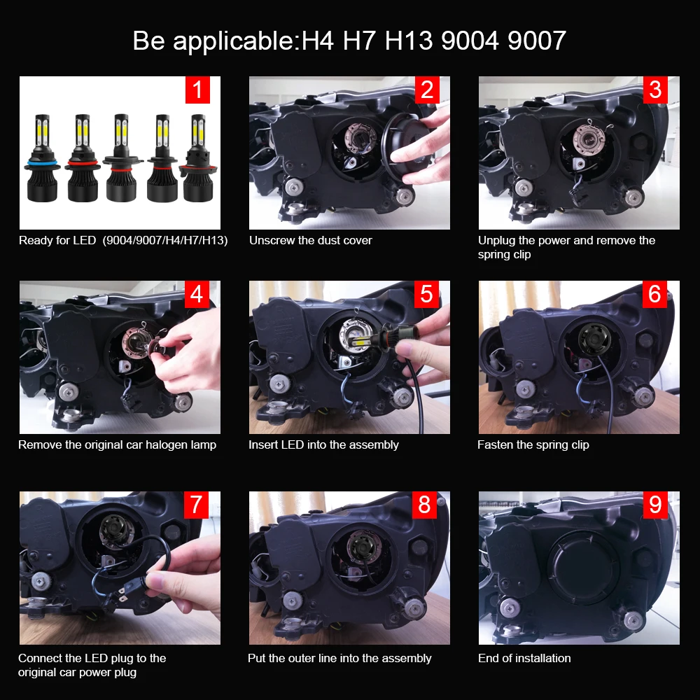 2 шт. фар автомобиля H1 H3 880/881/H27 H7 P7 светодиодный налобный фонарь H11/H8/H9 9005/HB3/H10 9006/HB4 H4/HB2/9003 60 Вт 9600LM Лидер продаж
