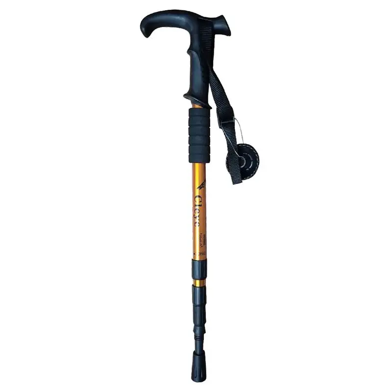 Golden Trekking Pole Mobility Aid Anti-skid Folding Stretch Climbing Stick for Outdoor - Цвет: Golden