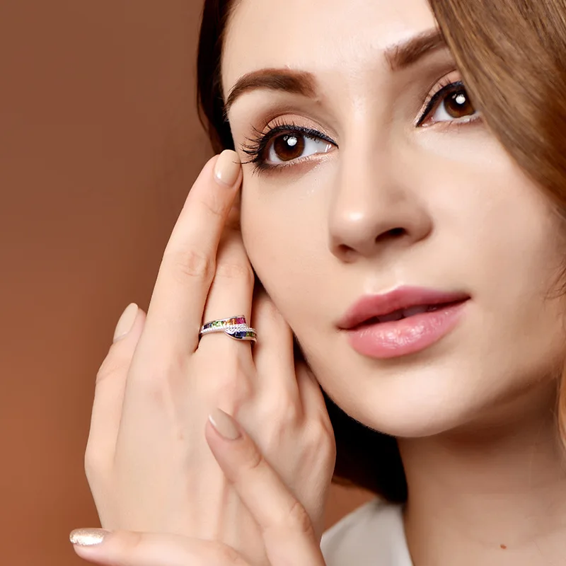 Bague Ringen, геометрическое серебро 925, ювелирное изделие, цветное кольцо с камнями для женщин, особый стиль, радужные трендовые женские кольца для вечеринок, подарок